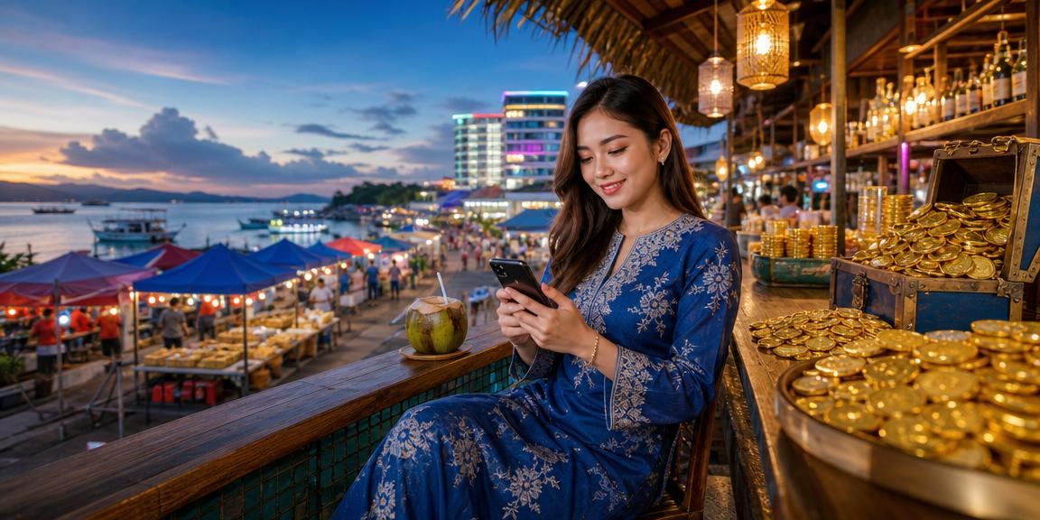 Wanita Malaysia berpakaian baju kurung menggunakan telefon untuk taruhan perlawanan langsung i1malaysia