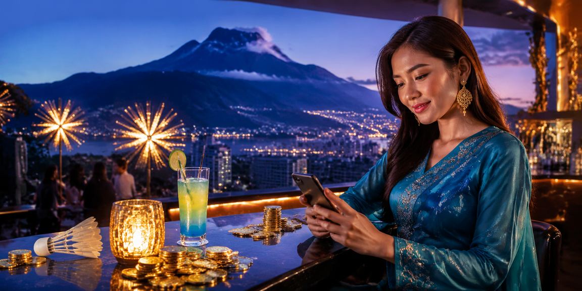 Wanita berbaju kurung di Sabah menggunakan telefon untuk bermain di kasino dalam talian i1malaysia